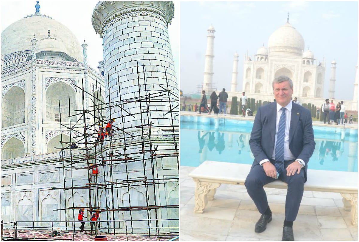 Tajmahal The work Of Changing Stone At South Western Tower