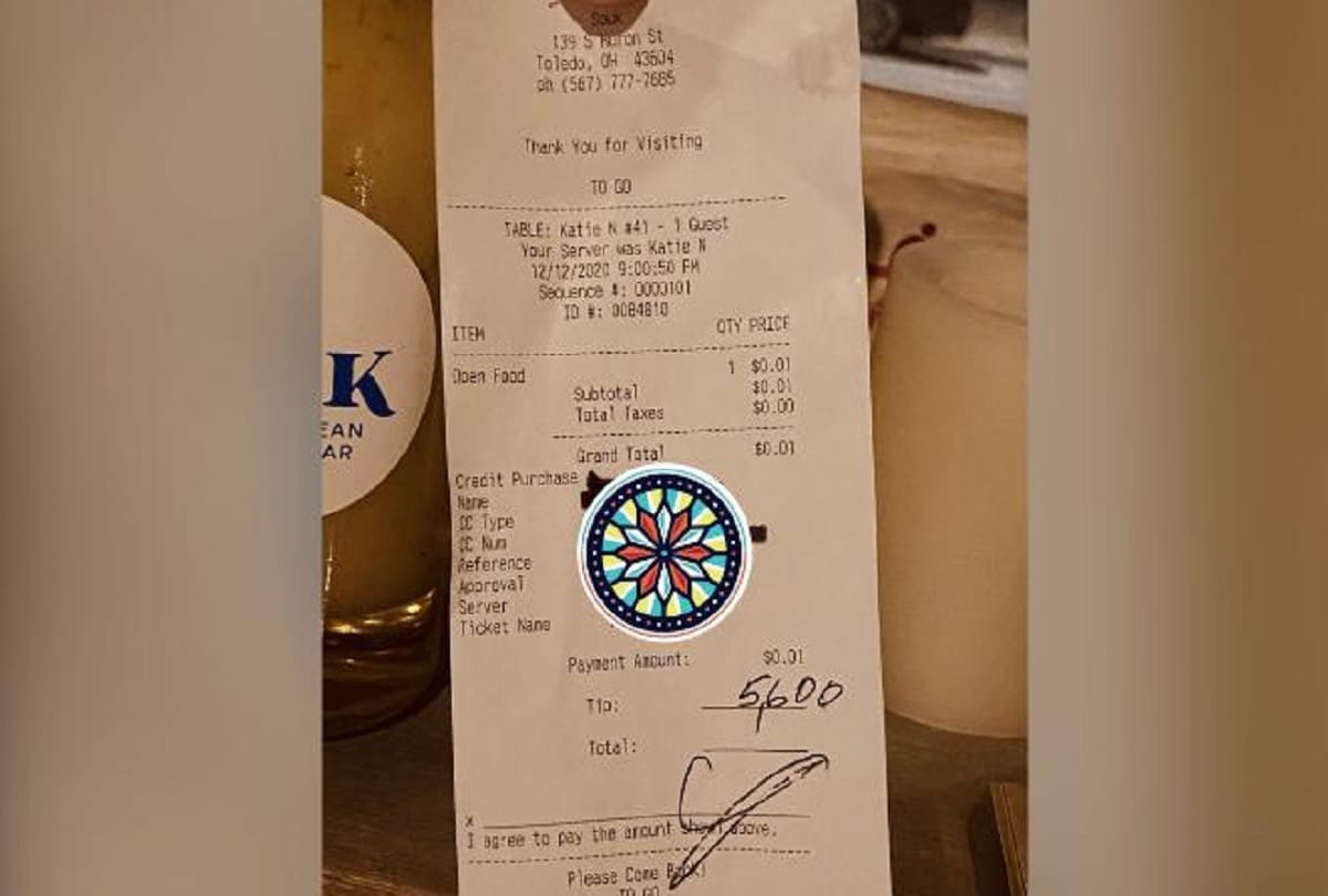 man tipped 5600 dollar in a hotel in Ohio America