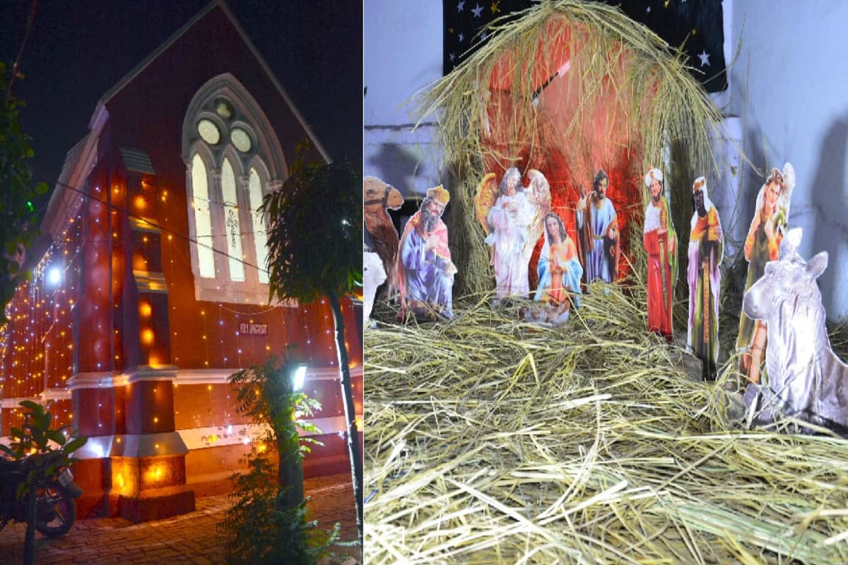 Merry Christmas: Churchfiled up with colorful light s and Carol, Christmas celebration in western UP