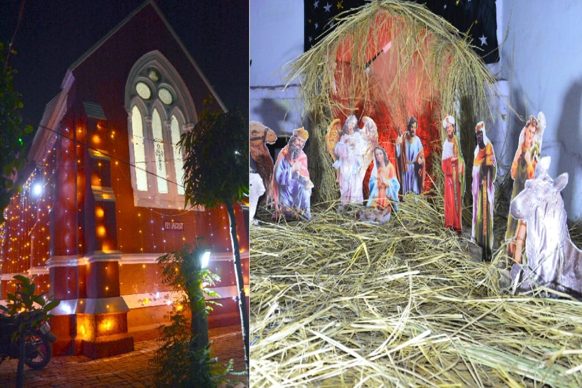 Merry Christmas: Churchfiled up with colorful light s and Carol, Christmas celebration in western UP