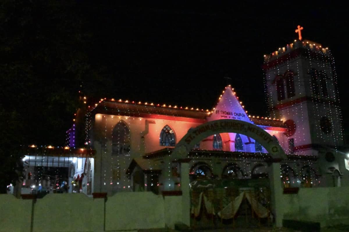 Merry Christmas: Churchfiled up with colorful light s and Carol, Christmas celebration in western UP