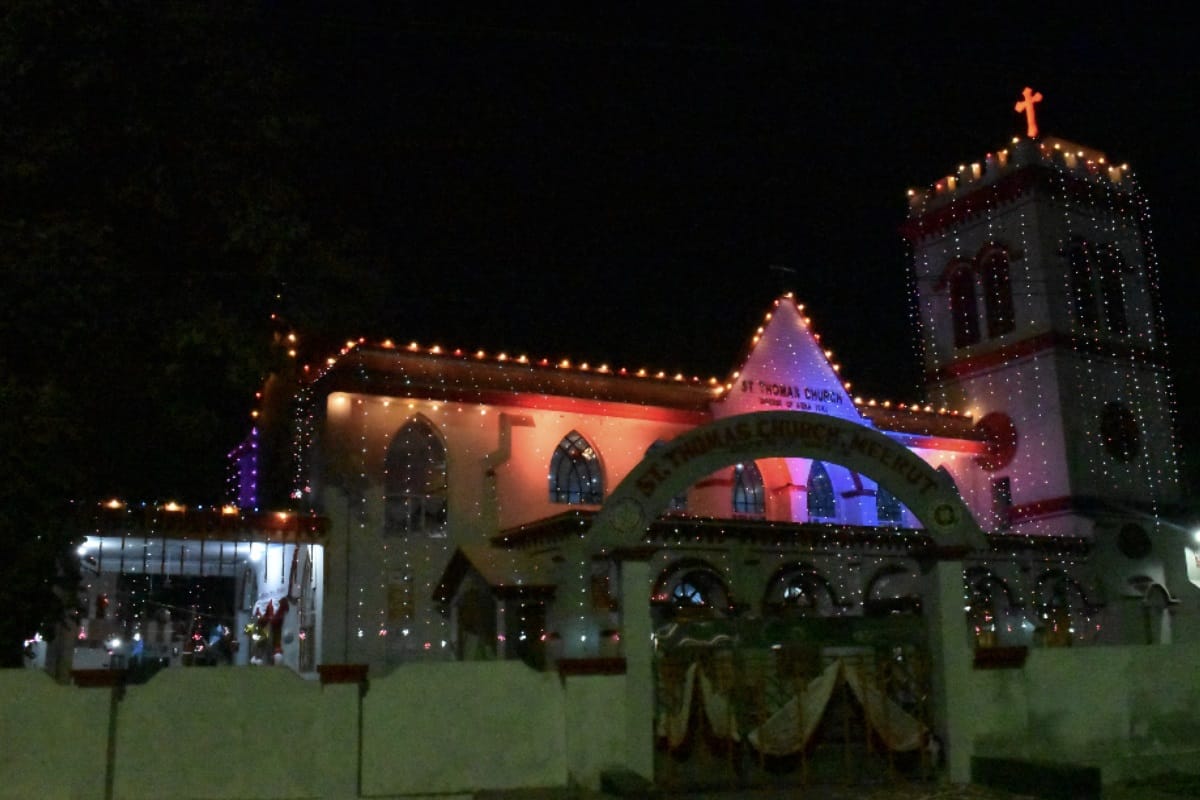 Merry Christmas: Churchfiled up with colorful light s and Carol, Christmas celebration in western UP
