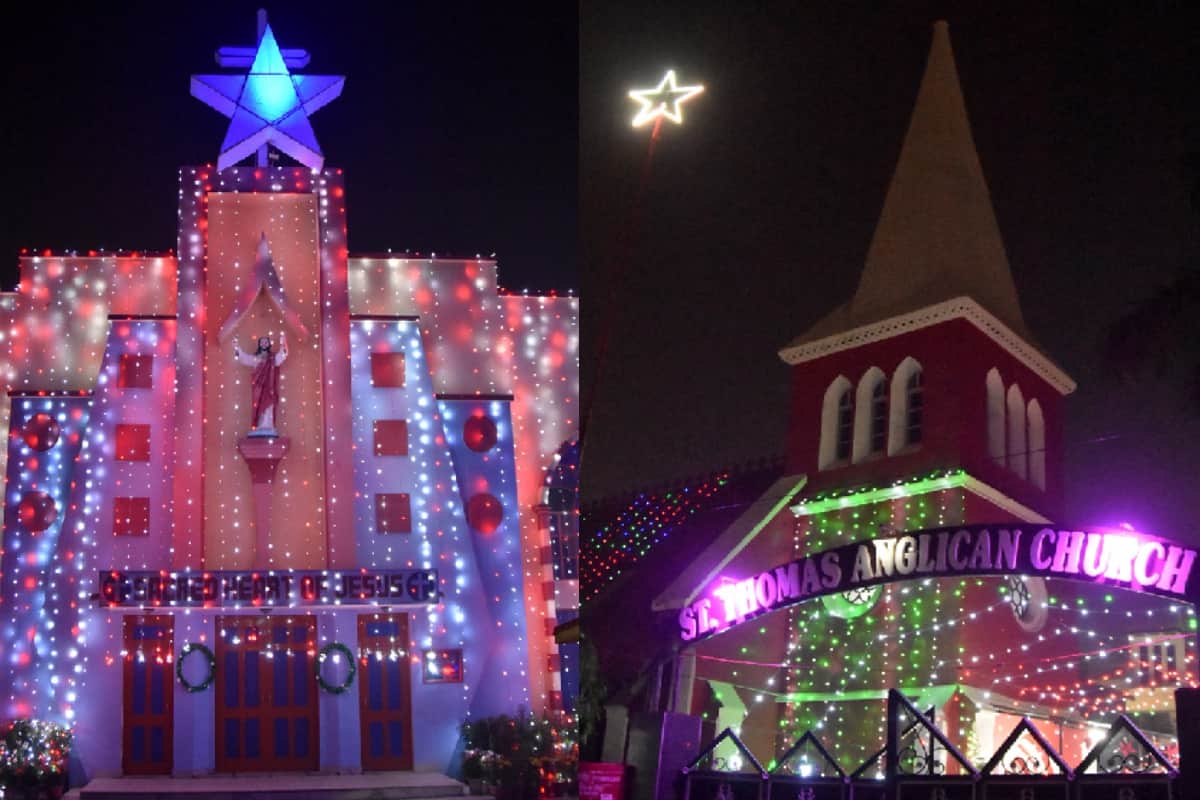 Merry Christmas: Churchfiled up with colorful light s and Carol, Christmas celebration in western UP