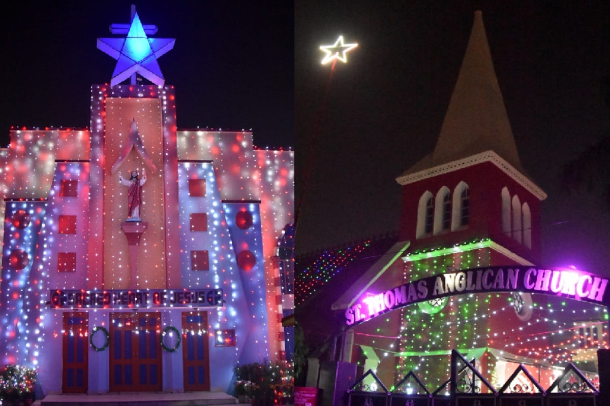 Merry Christmas: Churchfiled up with colorful light s and Carol, Christmas celebration in western UP