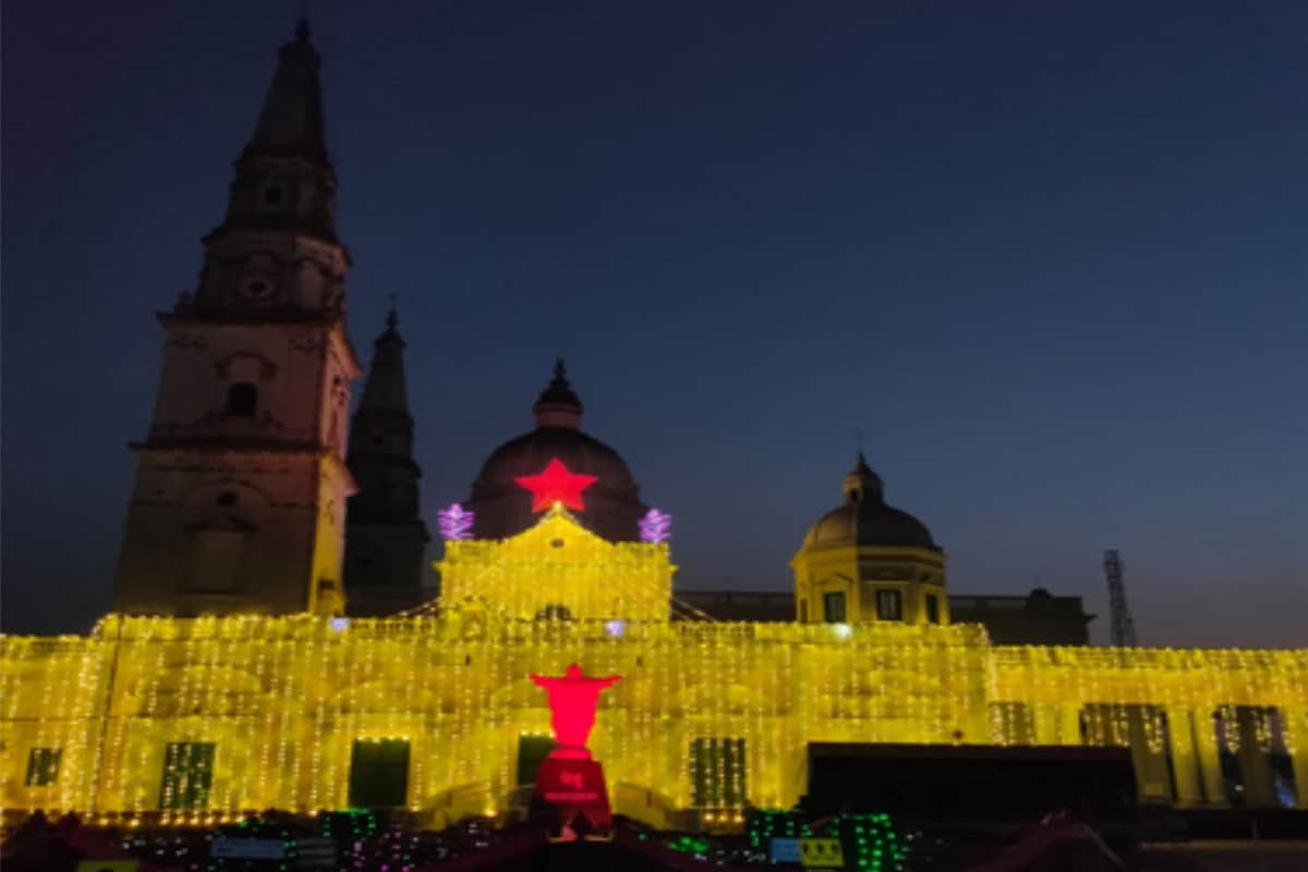 Merry Christmas: Churchfiled up with colorful light s and Carol, Christmas celebration in western UP