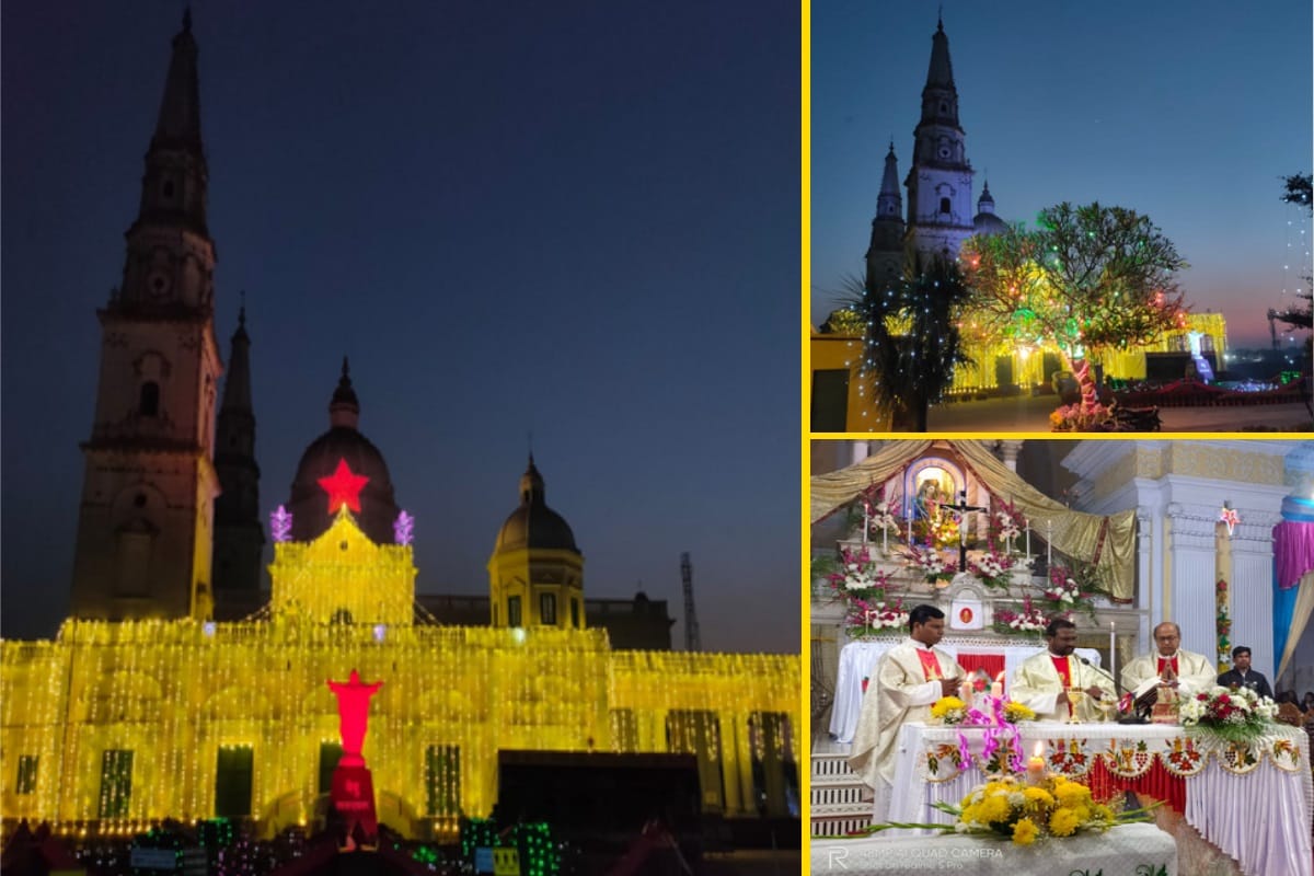 Merry Christmas: Churchfiled up with colorful light s and Carol, Christmas celebration in western UP