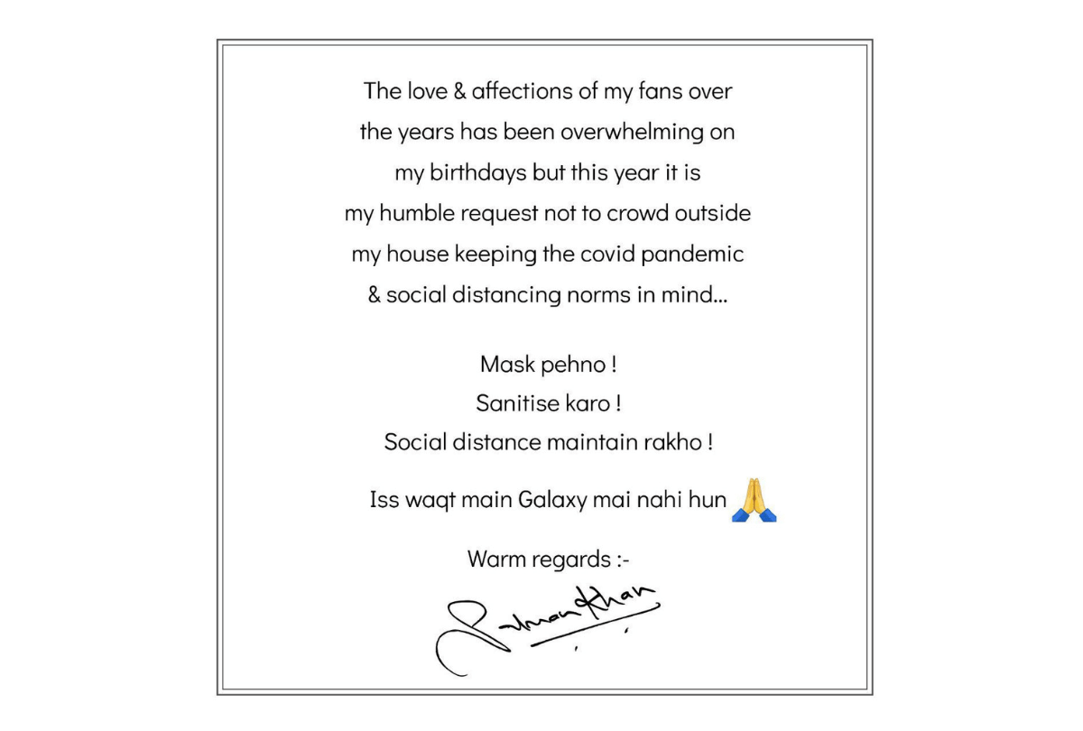 Salman Khan issues a notice for his fans outside his residence