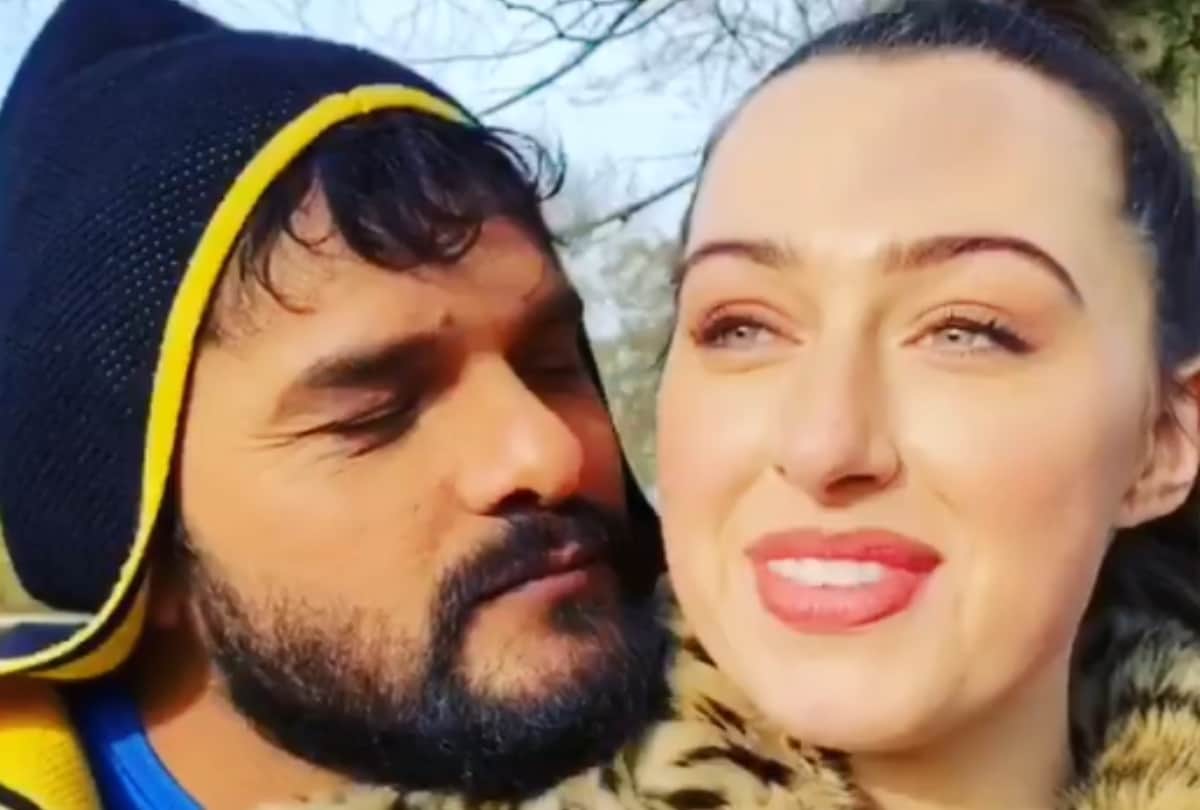Bhojpuri viral video Khesari lal yadav taught Bhojpuri to foreign actress