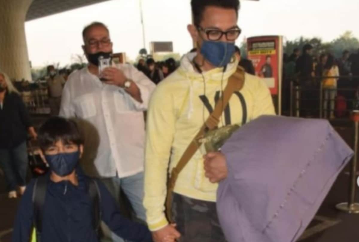Aamir khan kiran rao and son azad rao khan spotted in Mumbai airport