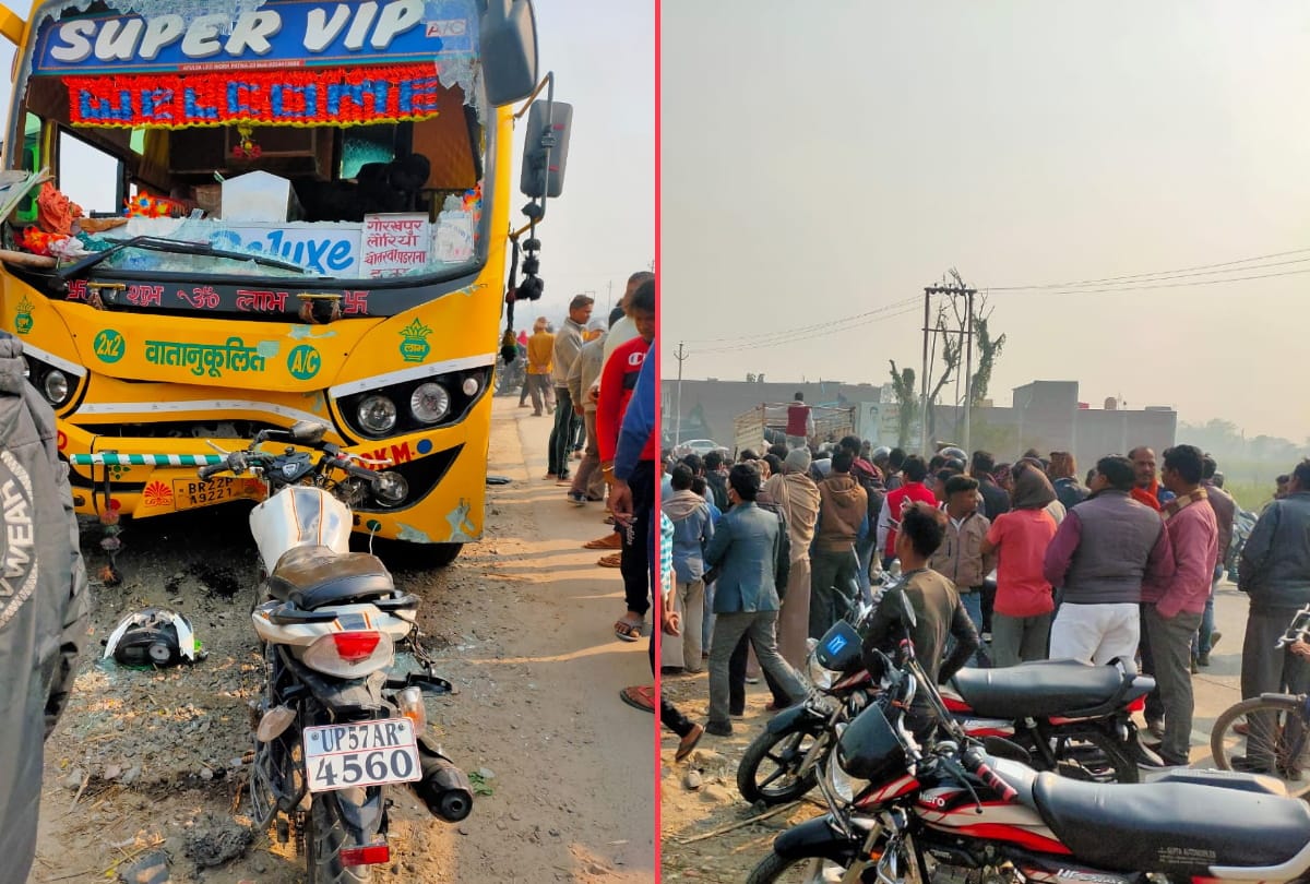 boy died in road accident by bus in kushinagar