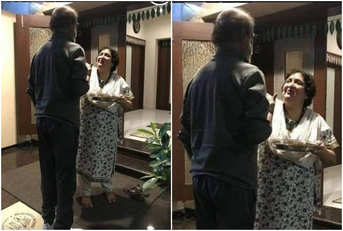 super star rajnikanth return home after discharge from hospital wife latha warm welcome with tilak and aarti