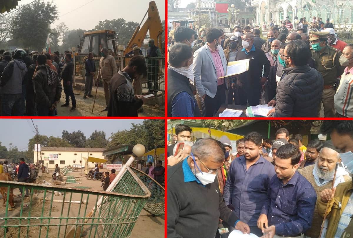 GDA bulldozer on illegal occupation amidst heavy protest in Gorakhpur