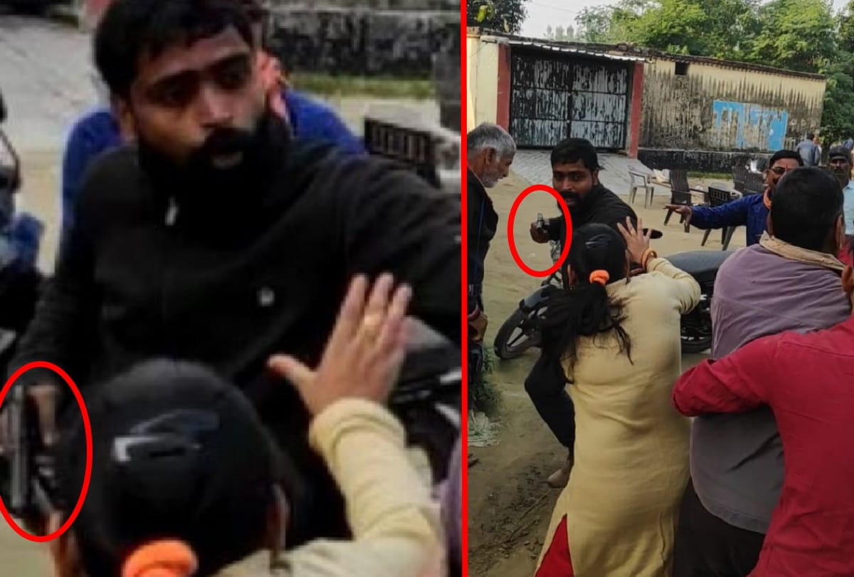 video viral with gun after fight for Road in gorakhpur