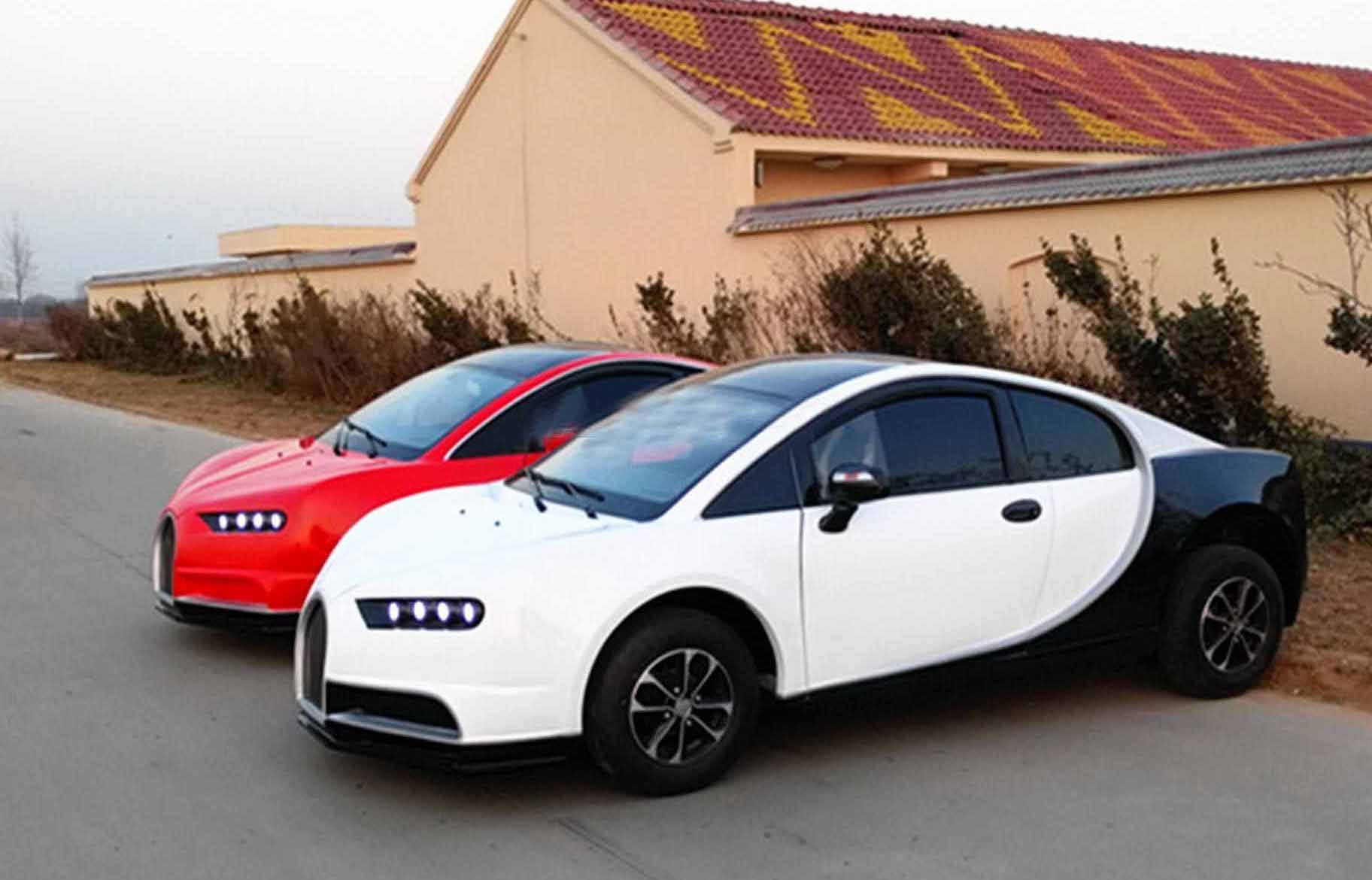 China Copycat Cars: Luxury sports car Bugatti Chiron chinese version named as shandong fengde bugatti p8 electric car