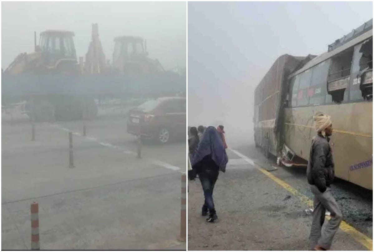Many road accidents in Uttar Pradesh Bus Collides With A Container in kanpur Yamuna Expressway Accident Today