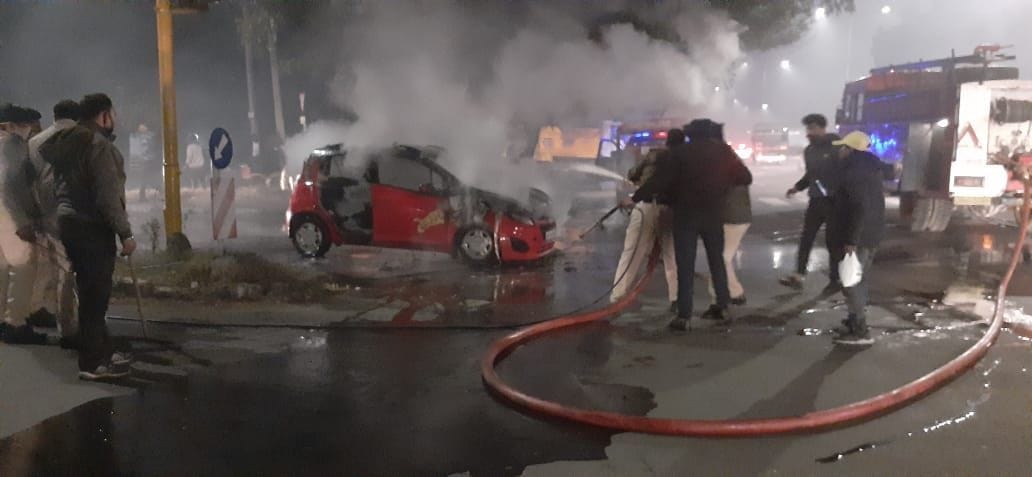 Car fire, damaged only after running 500 yards after repair