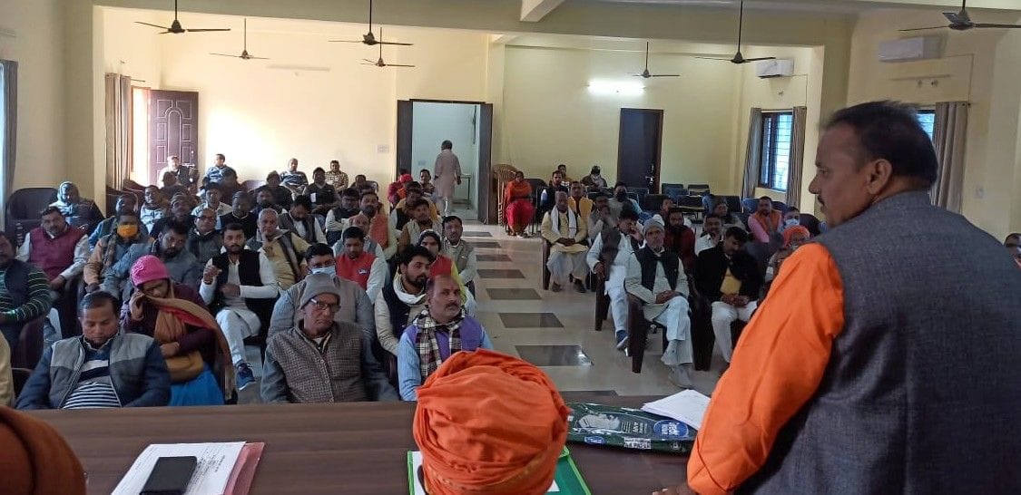 Workers gathered in preparation for panchayat elections by voluntary
