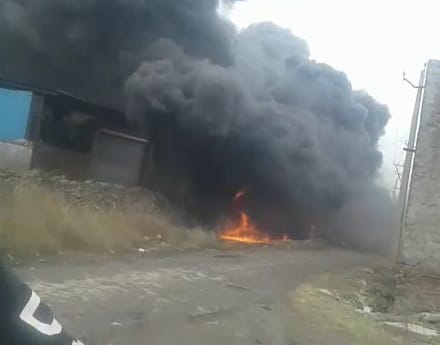 Fierce fire in the drain of industrial area