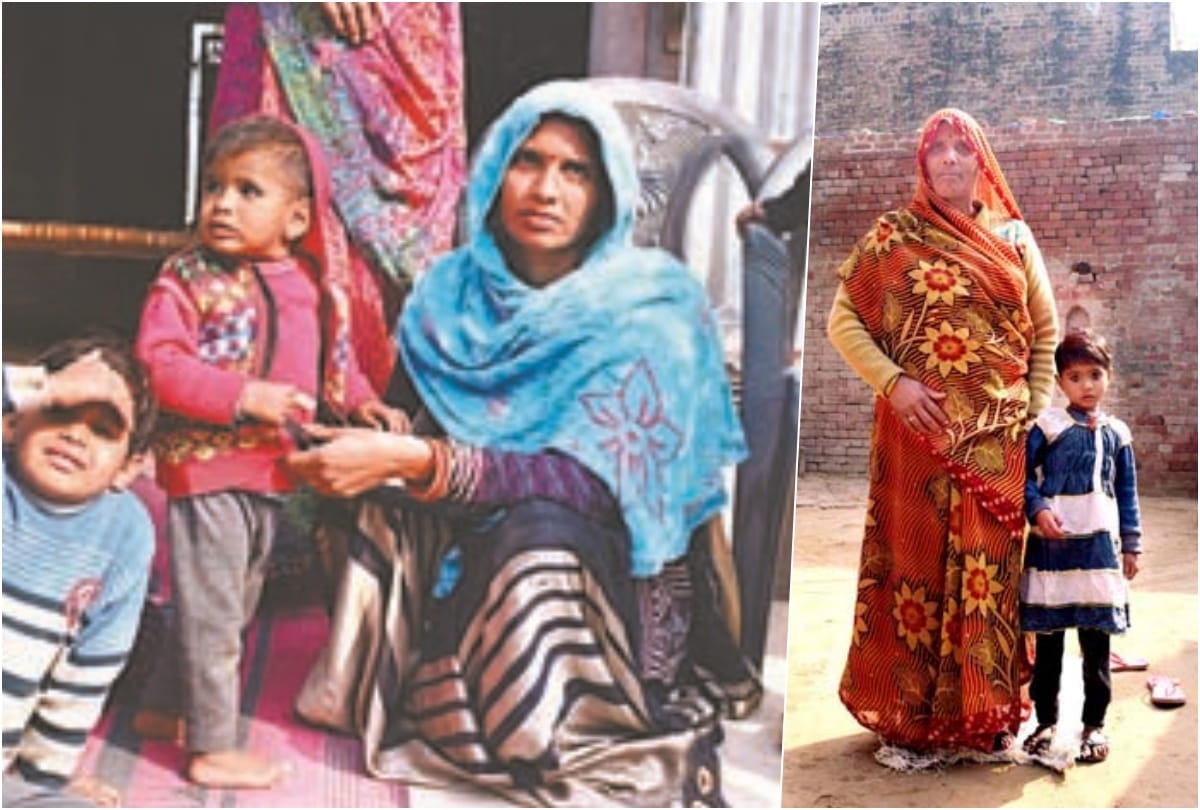 गांव उद्दैतपुर अभई में प्रियंका अपनी अति कुपोषित बच्चे रौनक और मार्गश्री अपनी अति कुपोषित पौत्री खुशी के साथ