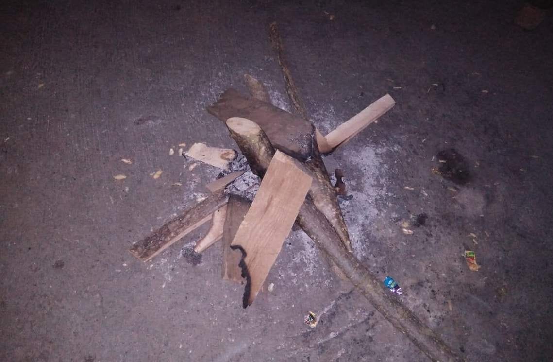 Food in the name of burning bonfire in the city