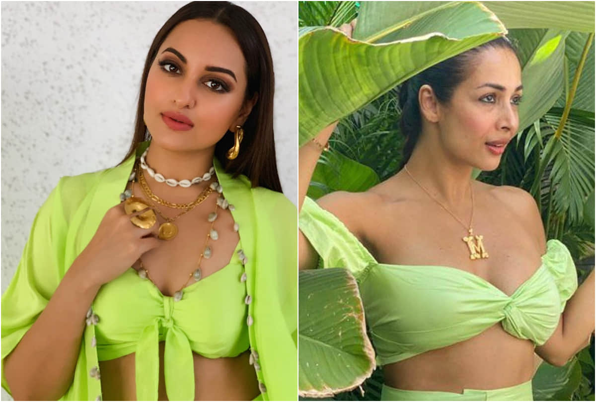 before malaika arora neon green knotted co ord set worn sonakshi sinha