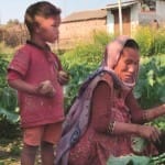 थारू समुदाय की पुतली अपने खेत से सब्जियां तोड़ते हुए