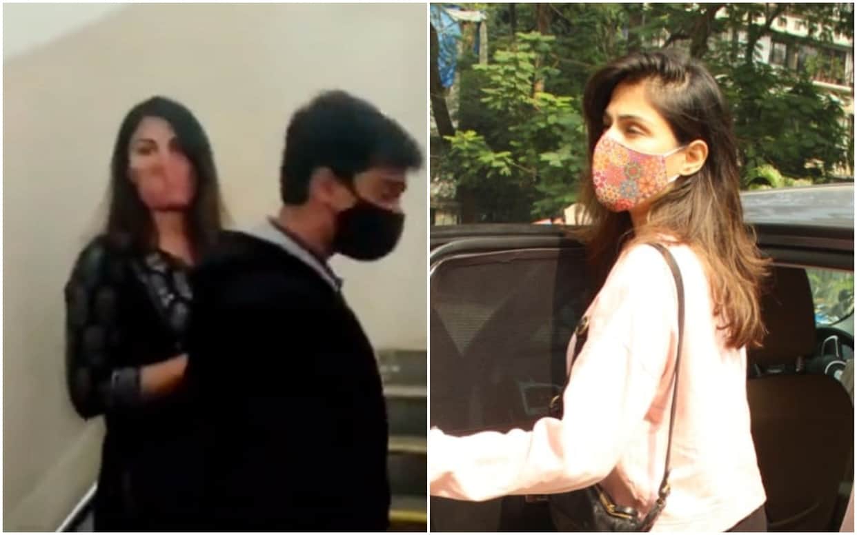 rhea chakraborty with brother showik at ncb office mumbai along with father indrajeet in drug case