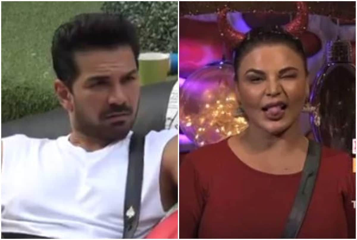 Bigg Boss 14 Rakhi Sawant pulls drawstring of Abhinav Shukla pajamas Rubina Dilaik warns her