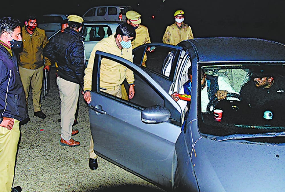 Police run car checking campaign in Sushant Golf city area in Lucknow.