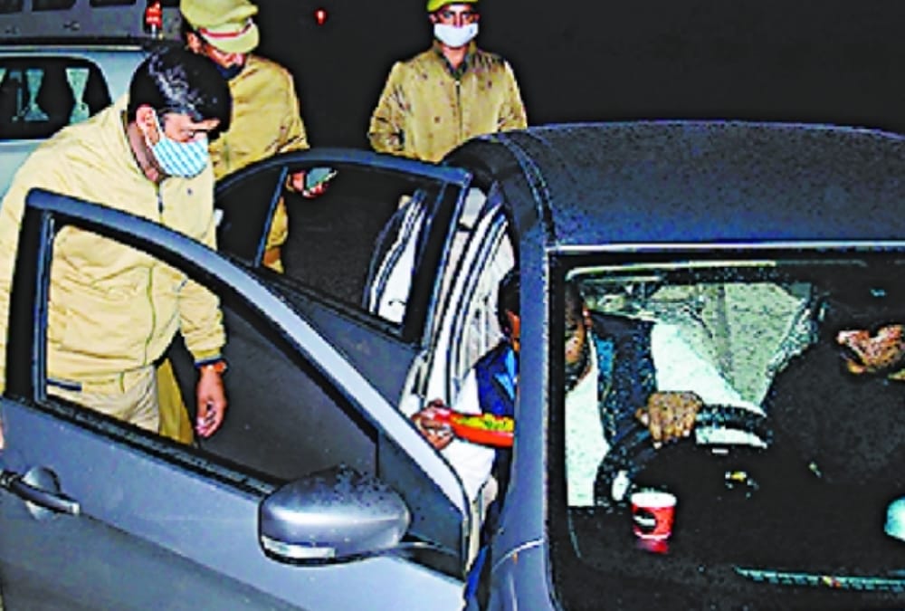 Police run car checking campaign in Sushant Golf city area in Lucknow.