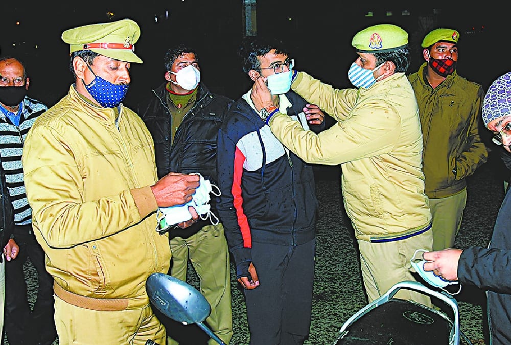 Police run car checking campaign in Sushant Golf city area in Lucknow.