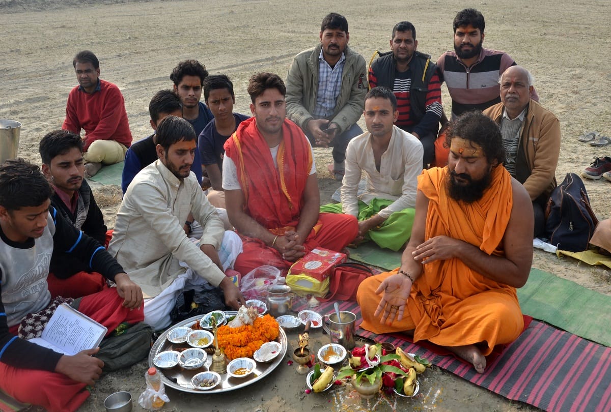 Bhumi Pujan for Shankaracharya Swami Nischalanand's camp