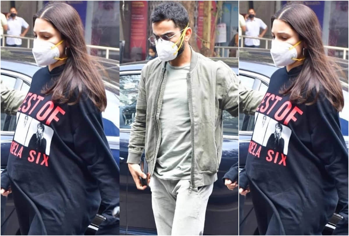 pregnant anushka sharma in black tiny t shirt dress go for lunch date with virat kohli