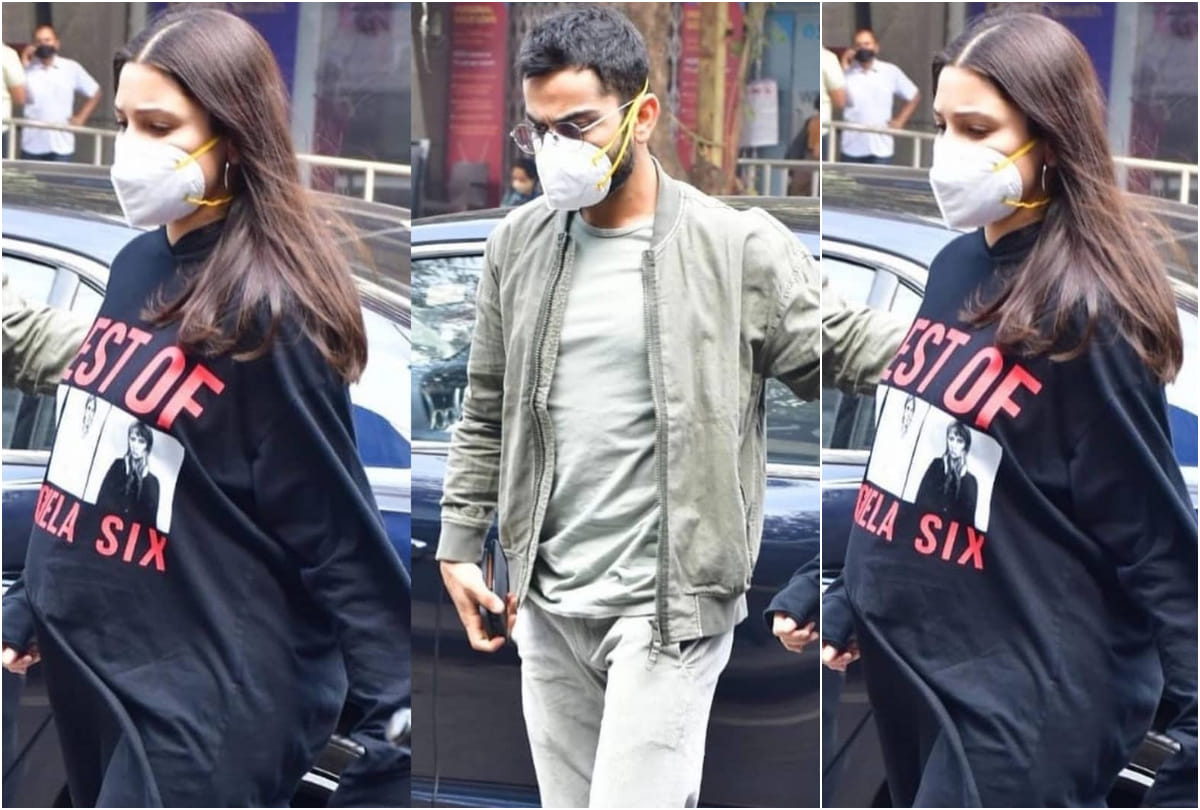 pregnant anushka sharma in black tiny t shirt dress go for lunch date with virat kohli
