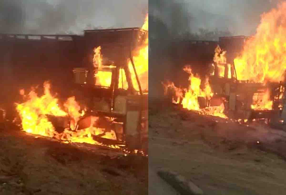 truck caught fire on national highway