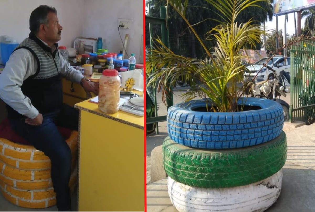 Mushroom producer Swatantra Singh use waste tires in showroom  at deoria