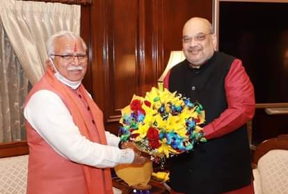 केंद्रीय गृह मंत्री अमित शाह से हरियाणा के सीएम मनोहर लाल ने की मुलाकात।