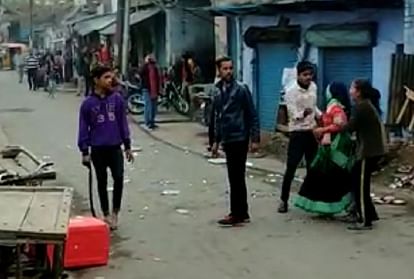 young man beat mother and son with belt in firozabad