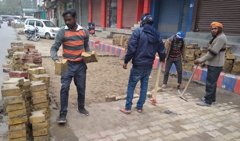 Municipal Corporation uprooted tiles after waterlogging on new pavements