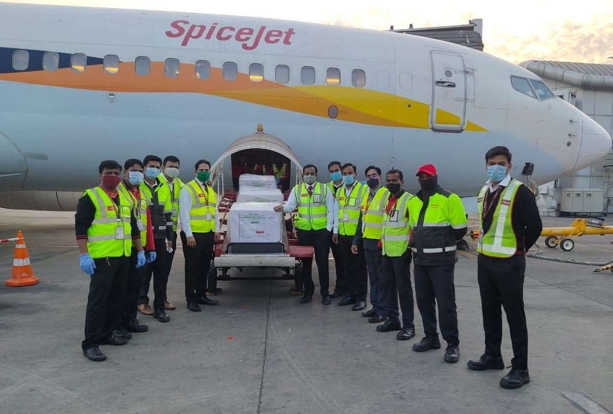 First consignment of covid vaccine covishield arrive at delhi airport taken to rajiv gandhi super speciality hospital and karnal centre