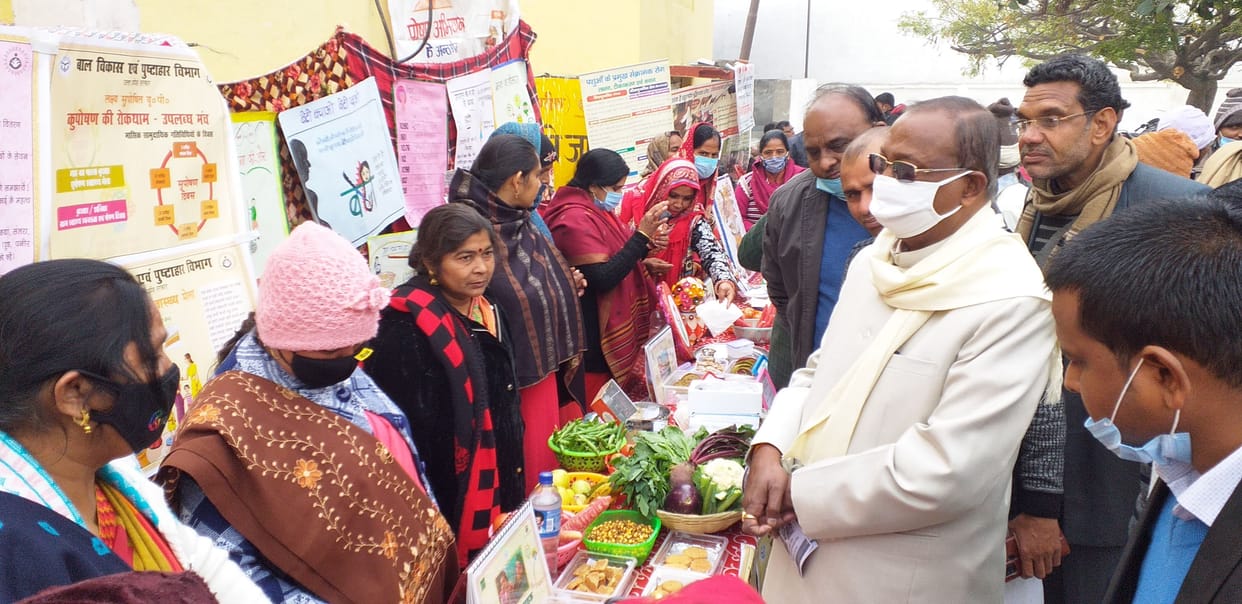 Stalls set up for information about schemes in Kisan Kalyan Mela