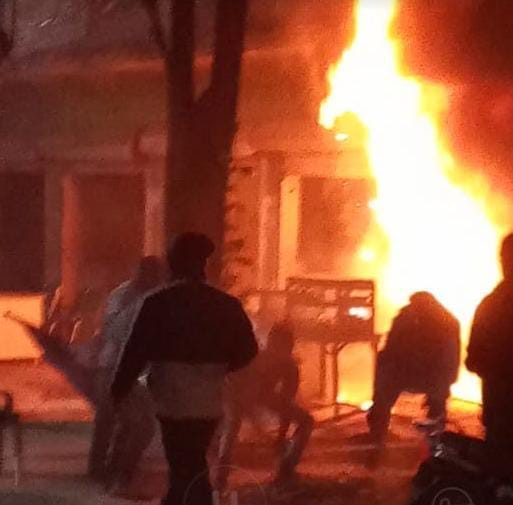 Fire in the shop while cooking bonfire