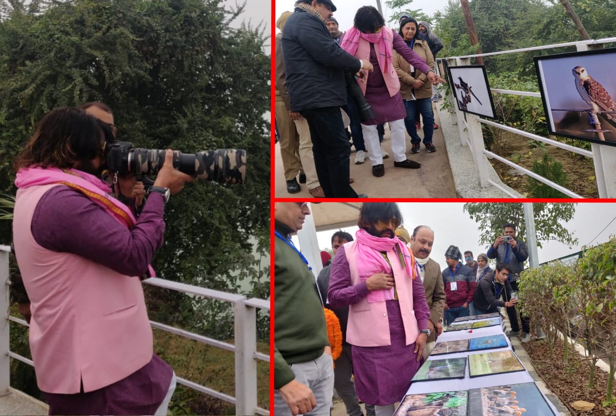 MP Ravi Kishan enjoys bird watch in Gorakhpur mahotsav 2021