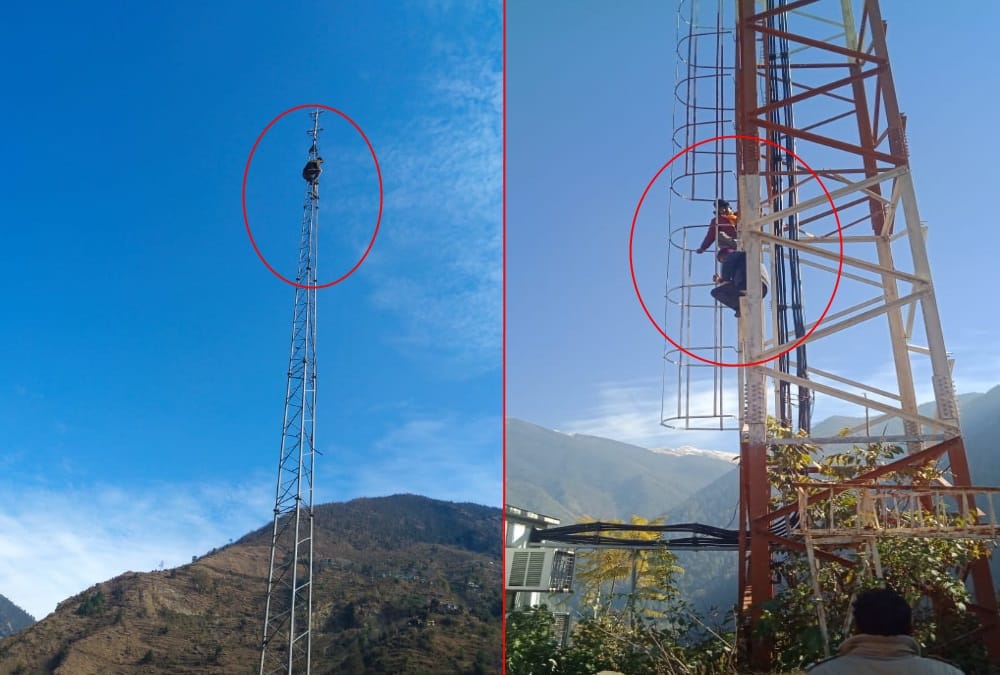 Uttarakhand Latest News: Two Protester Climbed on Mobile Tower For Road Winding demand in Chamoli Ghat