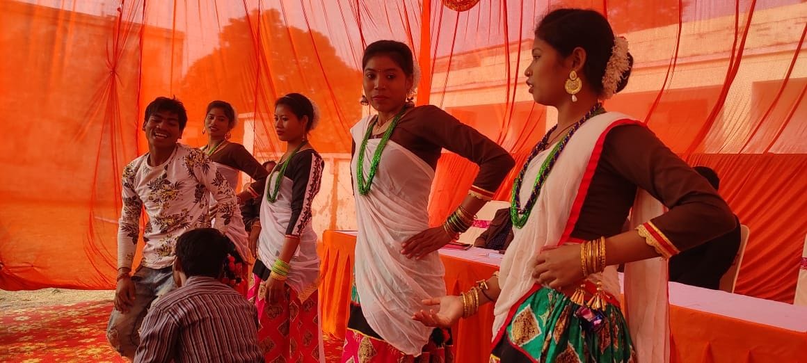 Tharu girls perform folk dance with song and music