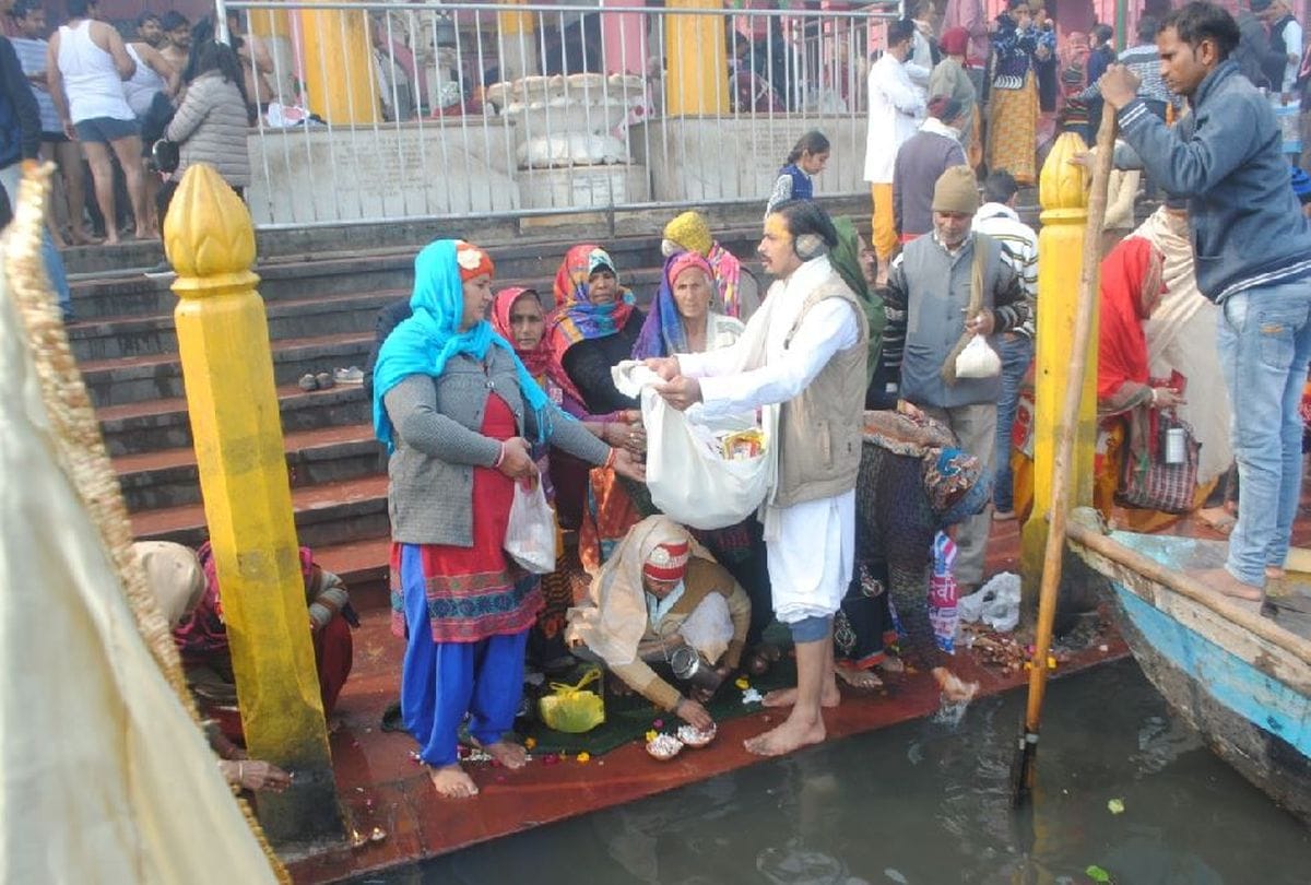 devotees performs worship in temples of mathura vrindavan on makar sankranti