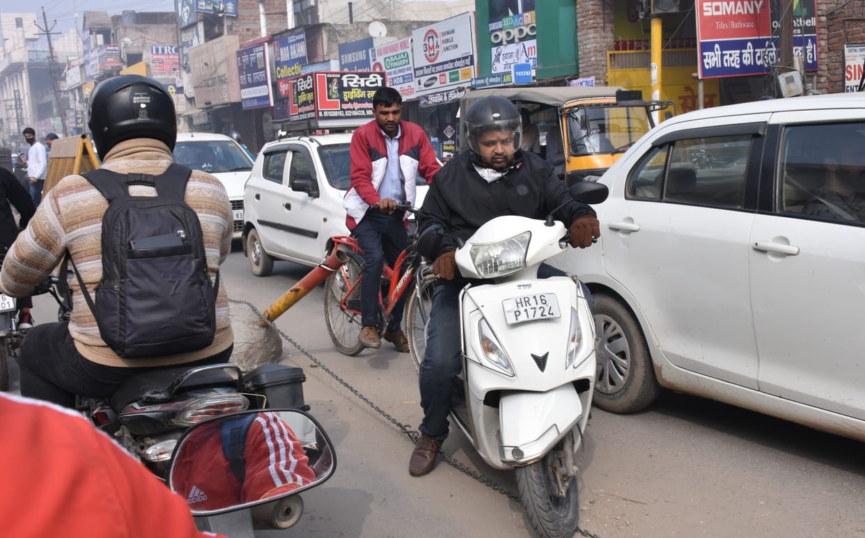 traffic, people, road block, one way