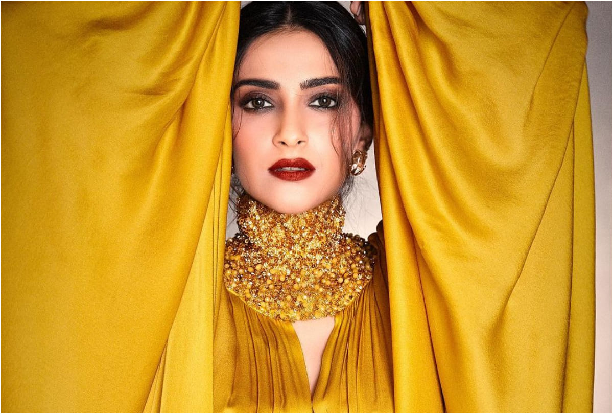 sonam kapoor looks sizzling in latest photoshoot wearing yellow gold gown