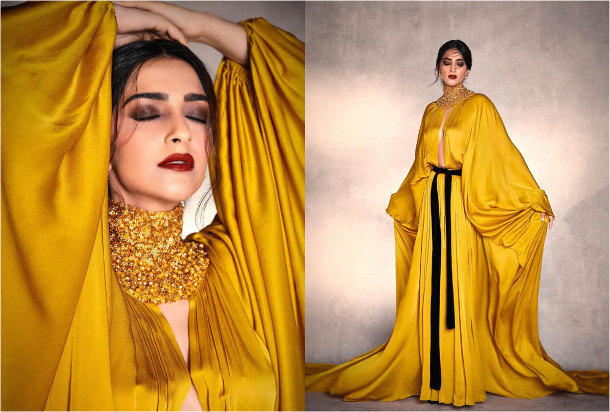 sonam kapoor looks sizzling in latest photoshoot wearing yellow gold gown