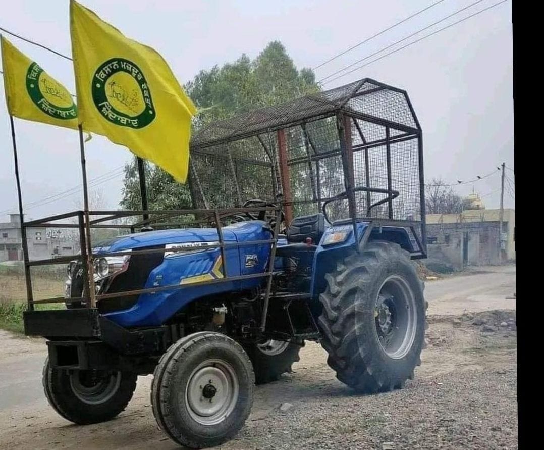 Farmers in preparation for tractor yatra cabin installed on tractors to avoid tear gas and water canon
